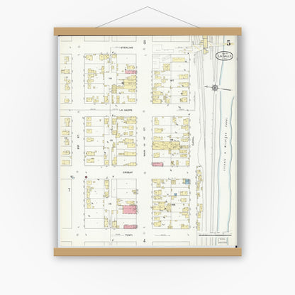 Old map wall art mockup — magnetic wood frame on white wall — Sanborn Fire Insurance Map from La Salle, La Salle County, Illinois (1911), Sheet #0005