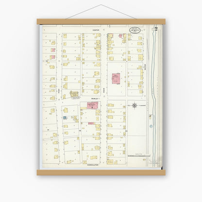 Old map wall art mockup — magnetic wood frame on white wall — Sanborn Fire Insurance Map from Jewett, Harrison County, Ohio (1911), Sheet #0002