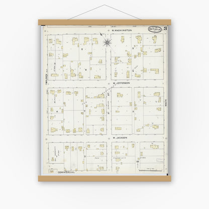 Old map wall art mockup — magnetic wood frame on white wall — Sanborn Fire Insurance Map from Batavia, Kane County, Illinois (1891), Sheet #0003
