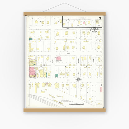 Old map wall art mockup — magnetic wood frame on white wall — Sanborn Fire Insurance Map from Seymour, Wayne County, Iowa (1907), Sheet #0003