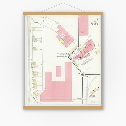 Old map wall art mockup — magnetic wood frame on white wall — Sanborn Fire Insurance Map from Xenia, Greene County, Ohio (1910), Sheet #0017