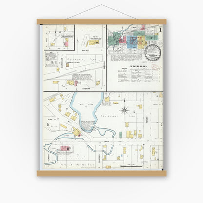 Old map wall art mockup — magnetic wood frame on white wall — Sanborn Fire Insurance Map from Fremont, Newaygo County, Michigan (1899), Sheet #0001