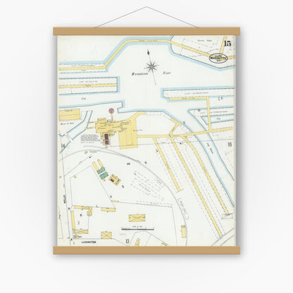 Old map wall art mockup — magnetic wood frame on white wall — Sanborn Fire Insurance Map from Marinette, Marinette County, Wisconsin (1901), Sheet #0015