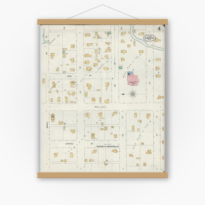 Old map wall art mockup — magnetic wood frame on white wall — Sanborn Fire Insurance Map from Zumbrota, Goodhue County, Minnesota (1899), Sheet #0004