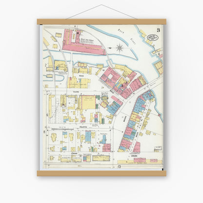 Old map wall art mockup — magnetic wood frame on white wall — Sanborn Fire Insurance Map from Beloit, Rock County, Wisconsin (1902), Sheet #0003