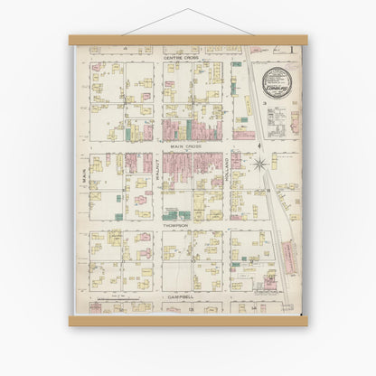 Old map wall art mockup — magnetic wood frame on white wall — Sanborn Fire Insurance Map from Edinburg, Johnson And Bartholomew Counties, Indiana (1886) - Complete Map Set