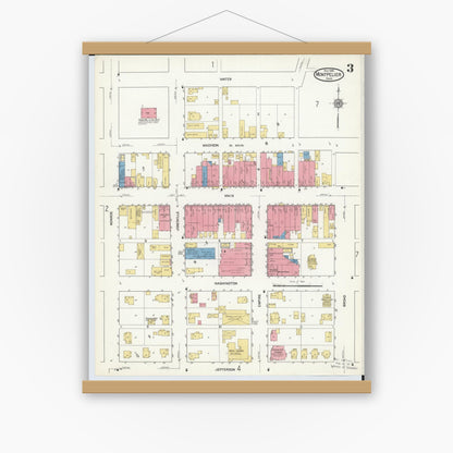 Old map wall art mockup — magnetic wood frame on white wall — Sanborn Fire Insurance Map from Montpelier, Williams County, Ohio (1916), Sheet #0003