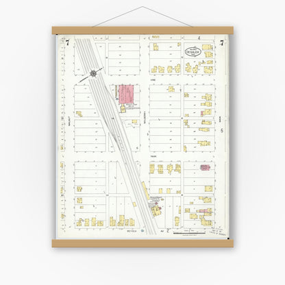 Old map wall art mockup — magnetic wood frame on white wall — Sanborn Fire Insurance Map from Deshler, Henry County, Ohio (1923), Sheet #0007