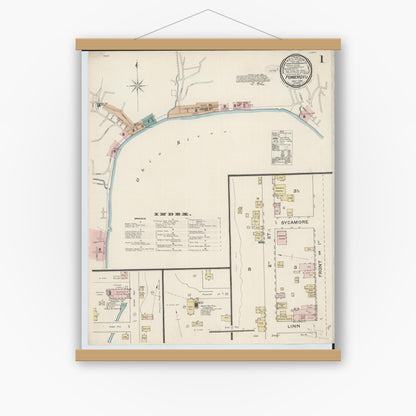 Old map wall art mockup — magnetic wood frame on white wall — Sanborn Fire Insurance Map from Pomeroy, Meigs County, Ohio (1888) - Complete Map Set
