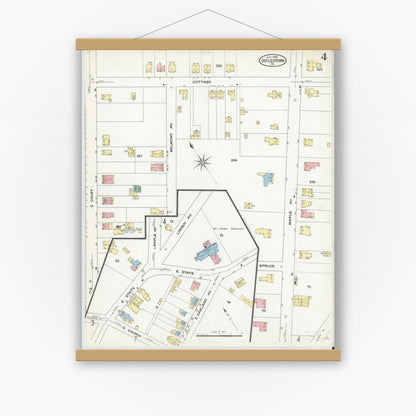 Old map wall art mockup — magnetic wood frame on white wall — Sanborn Fire Insurance Map from Doylestown, Bucks County, Pennsylvania (1909), Sheet #0004