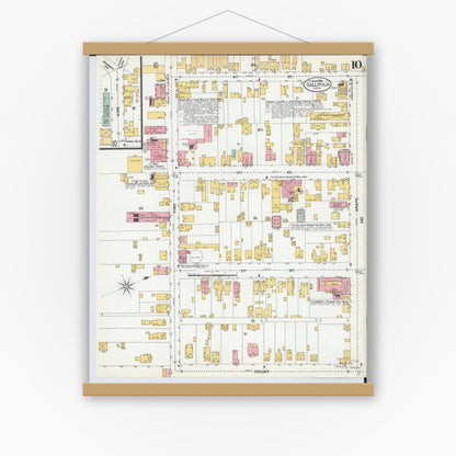 Old map wall art mockup — magnetic wood frame on white wall — Sanborn Fire Insurance Map from Gallipolis, Gallia County, Ohio (1900), Sheet #0010