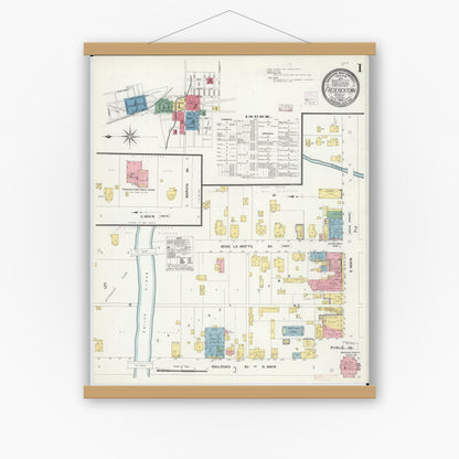 Old map wall art mockup — magnetic wood frame on white wall — Sanborn Fire Insurance Map from Fredericktown, Madison County, Missouri (1908) - Complete Map Set