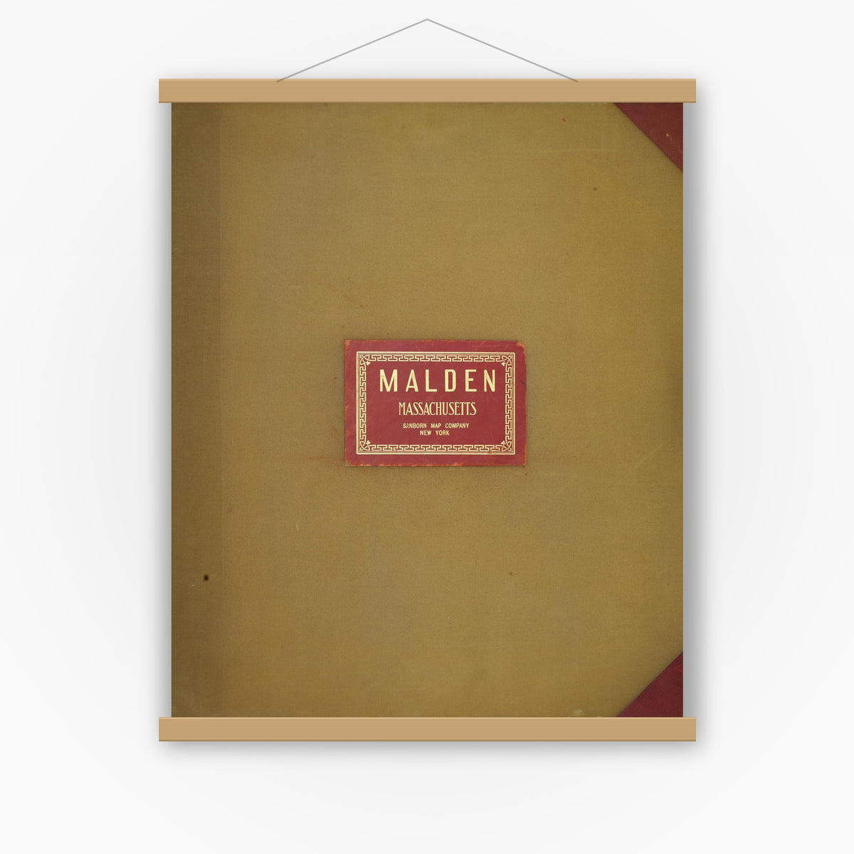 Old map wall art mockup — magnetic wood frame on white wall — Sanborn Fire Insurance Map from Malden, Middlesex County, Massachusetts (1957), Sheet #0001