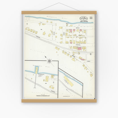 Old map wall art mockup — magnetic wood frame on white wall — Sanborn Fire Insurance Map from California, Washington County, Pennsylvania (1907), Sheet #0011