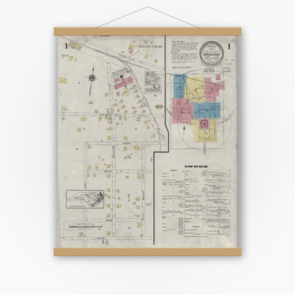 Old map wall art mockup — magnetic wood frame on white wall — Sanborn Fire Insurance Map from Graham, Alamance County, North Carolina (1924) - Complete Map Set