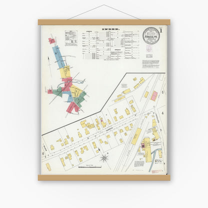 Old map wall art mockup — magnetic wood frame on white wall — Sanborn Fire Insurance Map from Randolph, Norfolk County, Massachusetts (1903), Sheet #0001