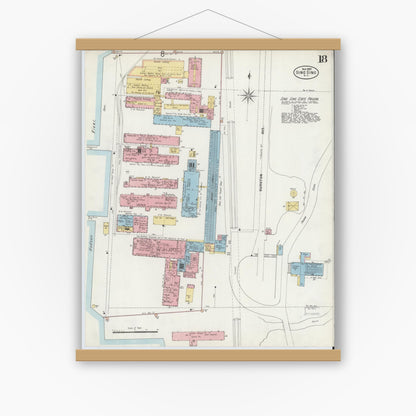 Old map wall art mockup — magnetic wood frame on white wall — Sanborn Fire Insurance Map from Sing Sing, Westchester County, New York (1897), Sheet #0018