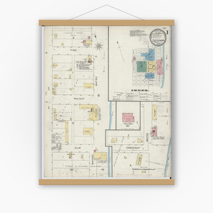 Old map wall art mockup — magnetic wood frame on white wall — Sanborn Fire Insurance Map from Chillicothe, Peoria County, Illinois (1893) - Complete Map Set