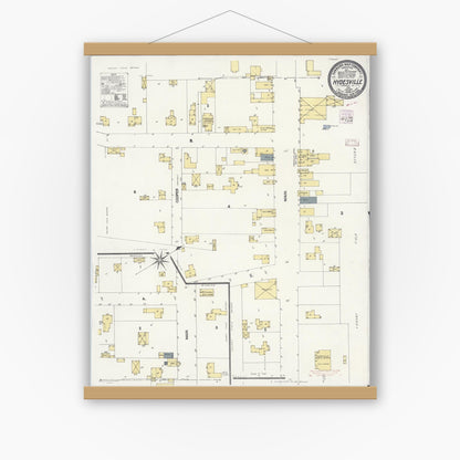 Old map wall art mockup — magnetic wood frame on white wall — Sanborn Fire Insurance Map from Hydesville, Humboldt County, California (1909), Sheet #0001