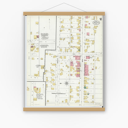Old map wall art mockup — magnetic wood frame on white wall — Sanborn Fire Insurance Map from Dalton, Wayne County, Ohio (1901), Sheet #0002