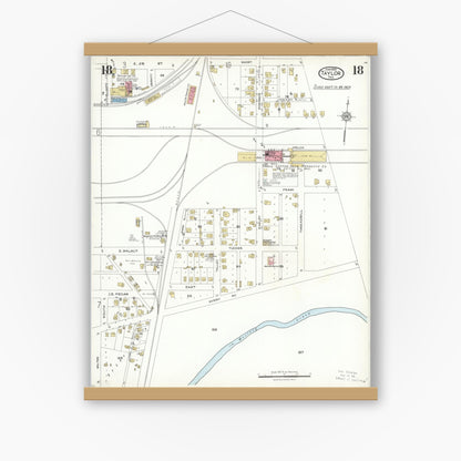Old map wall art mockup — magnetic wood frame on white wall — Sanborn Fire Insurance Map from Taylor, Williamson County, Texas (1923), Sheet #0018