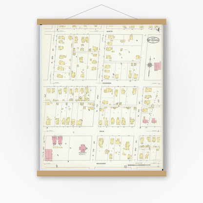 Old map wall art mockup — magnetic wood frame on white wall — Sanborn Fire Insurance Map from Mount Vernon, Jefferson County, Illinois (1913), Sheet #0004
