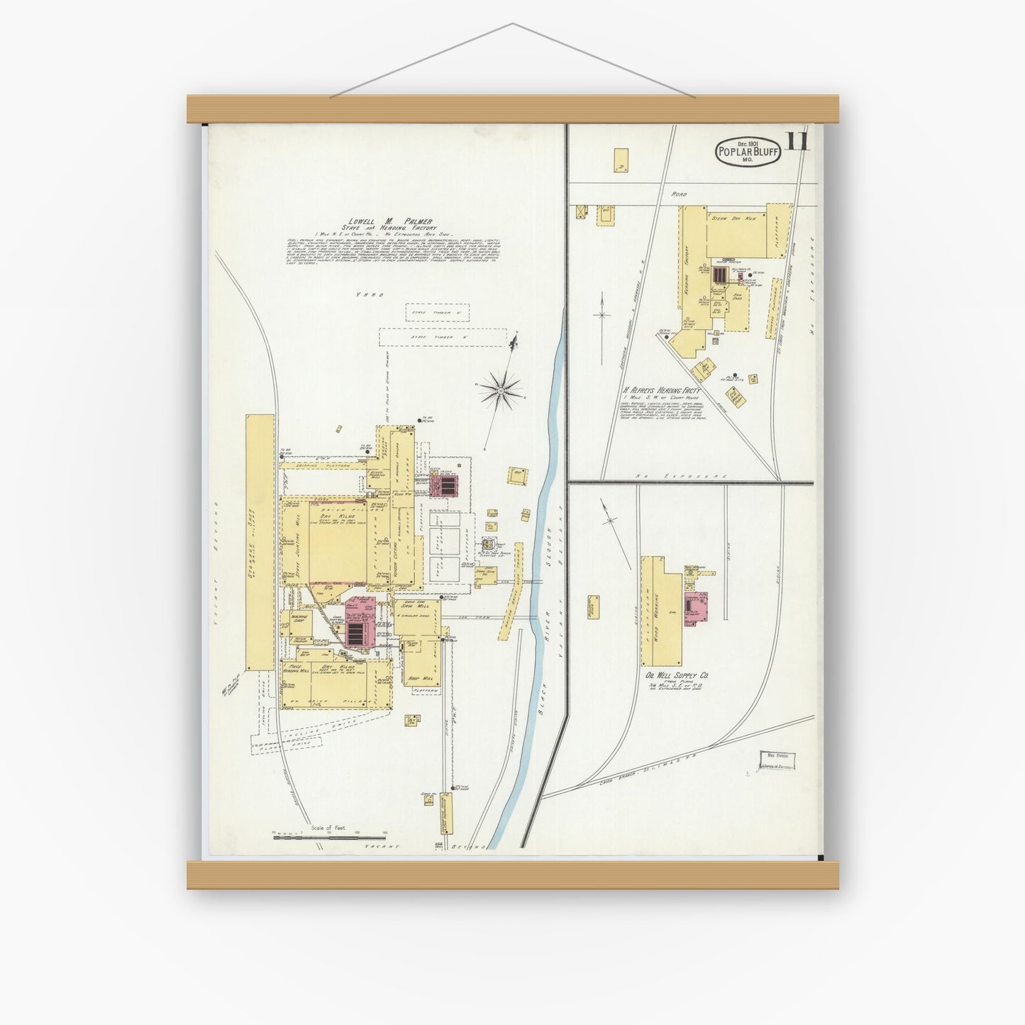 Old map wall art mockup — magnetic wood frame on white wall — Sanborn Fire Insurance Map from Poplar Bluff, Butler County, Missouri (1901), Sheet #0011