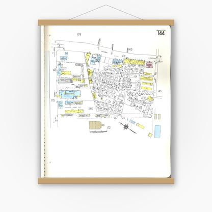 Old map wall art mockup — magnetic wood frame on white wall — Sanborn Fire Insurance Map from Honolulu, Oahu County, Hawaii (1955), Sheet #0144