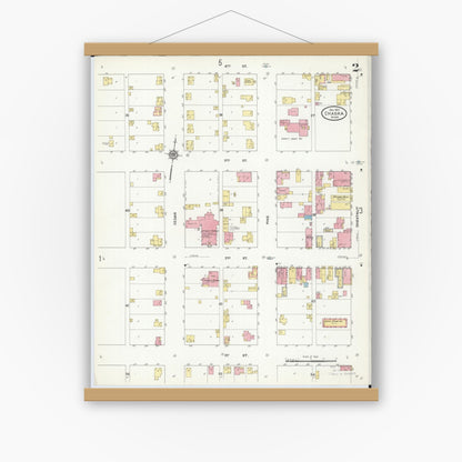 Old map wall art mockup — magnetic wood frame on white wall — Sanborn Fire Insurance Map from Chaska, Carver County, Minnesota (1910), Sheet #0002