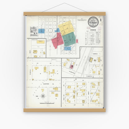 Old map wall art mockup — magnetic wood frame on white wall — Sanborn Fire Insurance Map from Altamont, Effingham County, Illinois (1906) - Complete Map Set