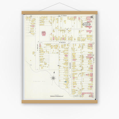 Old map wall art mockup — magnetic wood frame on white wall — Sanborn Fire Insurance Map from Chillicothe, Ross County, Ohio (1909), Sheet #0031