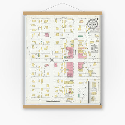 Old map wall art mockup — magnetic wood frame on white wall — Sanborn Fire Insurance Map from West Unity, Williams County, Ohio (1905) - Complete Map Set
