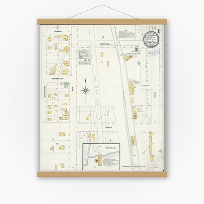 Old map wall art mockup — magnetic wood frame on white wall — Sanborn Fire Insurance Map from Stewartville, Olmsted County, Minnesota (1899) - Complete Map Set