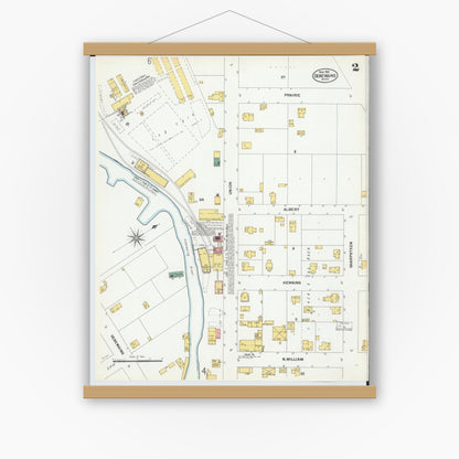 Old map wall art mockup — magnetic wood frame on white wall — Sanborn Fire Insurance Map from Sebewaing, Huron County, Michigan (1901), Sheet #0002
