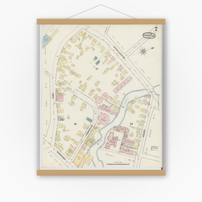 Old map wall art mockup — magnetic wood frame on white wall — Sanborn Fire Insurance Map from Taunton, Bristol County, Massachusetts (1888), Sheet #0007