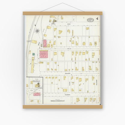 Old map wall art mockup — magnetic wood frame on white wall — Sanborn Fire Insurance Map from Wharton, Wharton County, Texas (1906), Sheet #0004