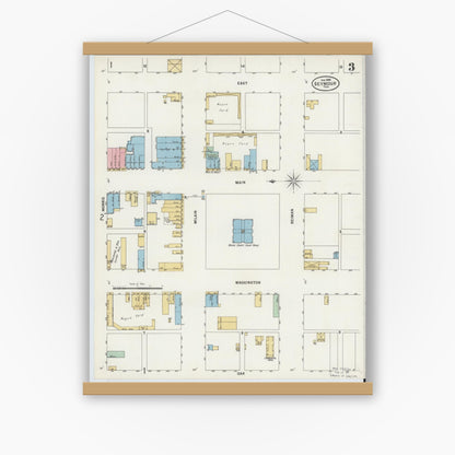 Old map wall art mockup — magnetic wood frame on white wall — Sanborn Fire Insurance Map from Seymour, Baylor County, Texas (1898), Sheet #0003