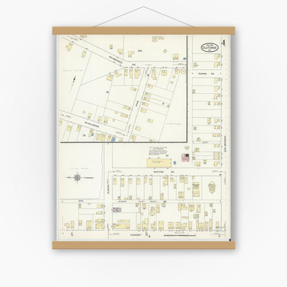 Old map wall art mockup — magnetic wood frame on white wall — Sanborn Fire Insurance Map from Old Forge, Lackawanna County, Pennsylvania (1914), Sheet #0004