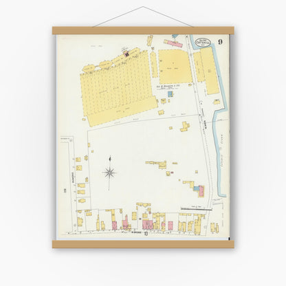 Old map wall art mockup — magnetic wood frame on white wall — Sanborn Fire Insurance Map from Catskill, Greene County, New York (1903), Sheet #0009