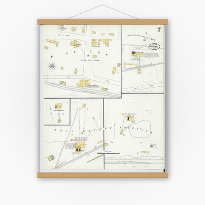 Old map wall art mockup — magnetic wood frame on white wall — Sanborn Fire Insurance Map from Norway, Dickinson County, Michigan (1900), Sheet #0007