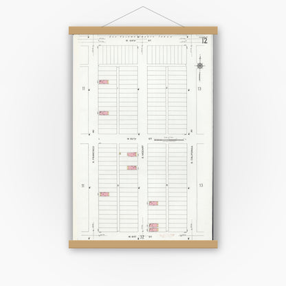 Old map wall art mockup — magnetic wood frame on white wall — Sanborn Fire Insurance Map from Chicago, Cook County, Illinois (1920), Sheet #0012
