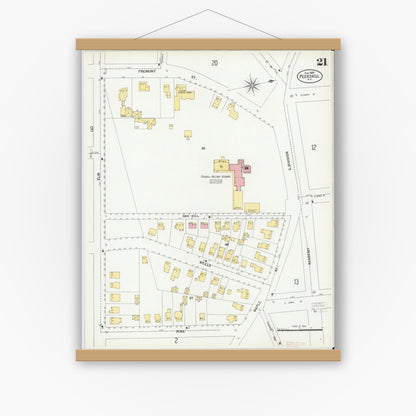 Old map wall art mockup — magnetic wood frame on white wall — Sanborn Fire Insurance Map from Peekskill, Westchester County, New York (1900), Sheet #0021