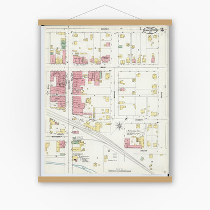 Old map wall art mockup — magnetic wood frame on white wall — Sanborn Fire Insurance Map from Blanchester, Clinton County, Ohio (1898), Sheet #0002