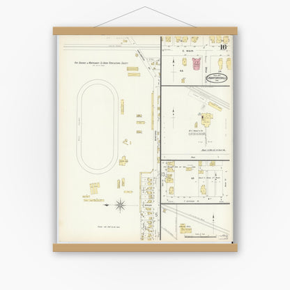Old map wall art mockup — magnetic wood frame on white wall — Sanborn Fire Insurance Map from Crawfordsville, Montgomery County, Indiana (1907), Sheet #0016