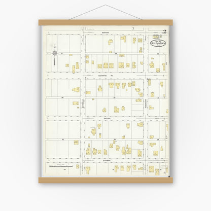 Old map wall art mockup — magnetic wood frame on white wall — Sanborn Fire Insurance Map from West Palm Beach, Dade County, Florida (1912), Sheet #0002