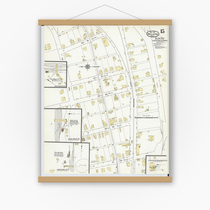 Old map wall art mockup — magnetic wood frame on white wall — Sanborn Fire Insurance Map from Wellston, Jackson County, Ohio (1911), Sheet #0015