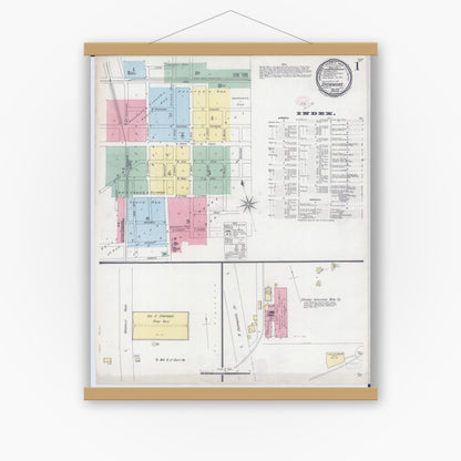Old map wall art mockup — magnetic wood frame on white wall — Sanborn Fire Insurance Map from Sycamore, De Kalb County, Illinois (1896), Sheet #0001