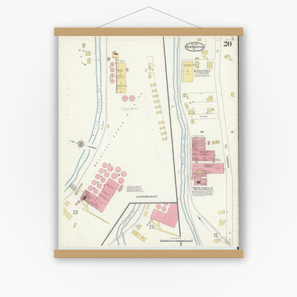 Old map wall art mockup — magnetic wood frame on white wall — Sanborn Fire Insurance Map from New Brighton, Beaver County, Pennsylvania (1913), Sheet #0020