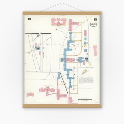 Old map wall art mockup — magnetic wood frame on white wall — Sanborn Fire Insurance Map from Danville, Montour County, Pennsylvania (1923), Sheet #0019
