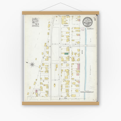 Old map wall art mockup — magnetic wood frame on white wall — Sanborn Fire Insurance Map from West Elizabeth, Allegheny County, Pennsylvania (1905) - Complete Map Set